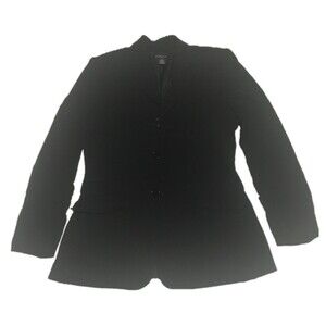 Ann Taylor blazer Womens 6 black 3 button wool blend long 3 flap pockets Career